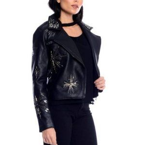 BLANKNYC Embellished Faux Leather Moto Jacket